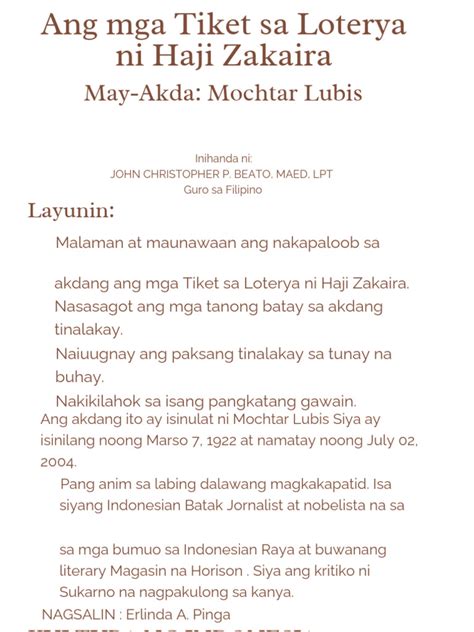 Ang tiket sa loterya ni Haji Zakaira Flashcards .